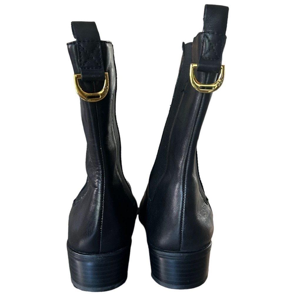 Lauren Ralph Lauren Black Leather Ankle Boots with Gold Buckle Accent - Picture 5 of 9